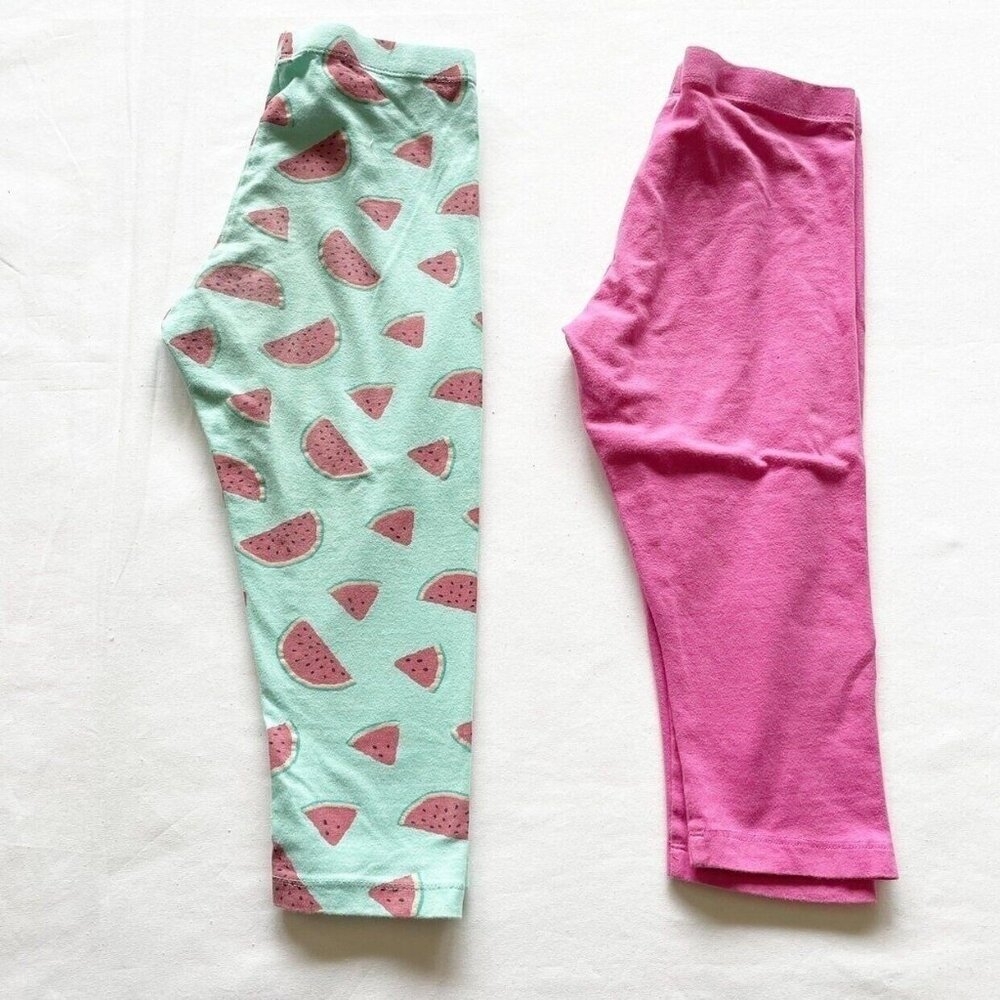 Wonder Nation Watermelon Print & Solid Pink Girls Leggings Set Cotton M 7-8